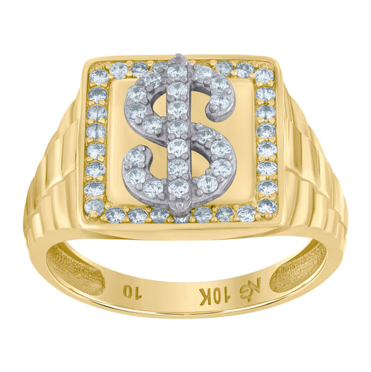 10K Two-Tone Gold Mens Cubic Zirconia Crucifix Religious Ring