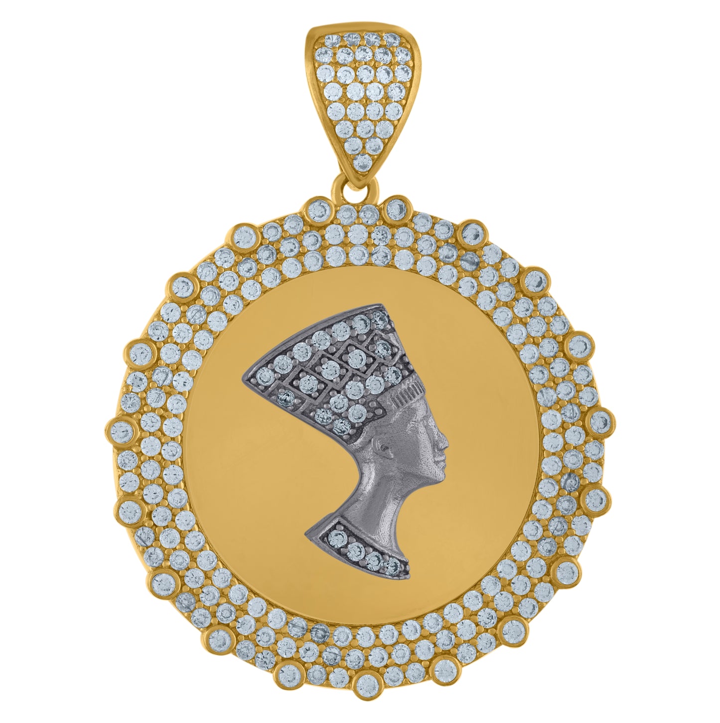 10K Two-Tone Gold Mens Cubic-Zirconia Egyptian Nefertiti Charm Pendant
