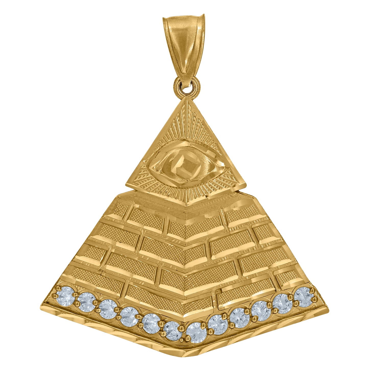 10K Yellow Gold Men Cubic-Zirconia Fashion Pyramid Pendant