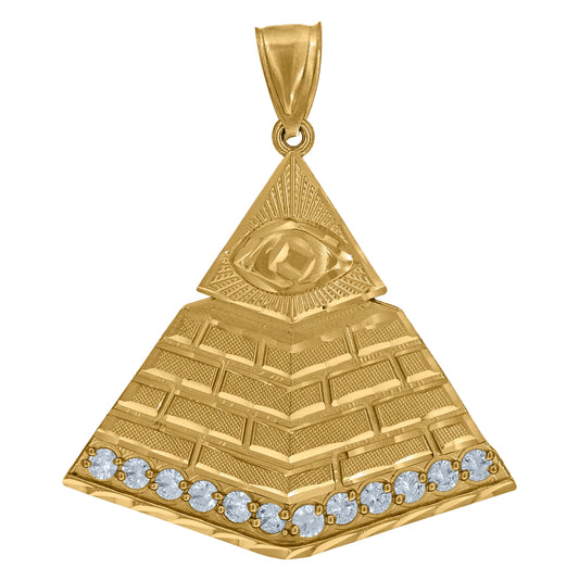 10K Yellow Gold Men Cubic-Zirconia Fashion Pyramid Pendant