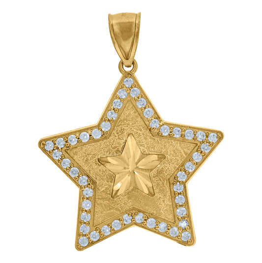 10K Yellow Gold Men Cubic-Zirconia Celestial Star Pendant