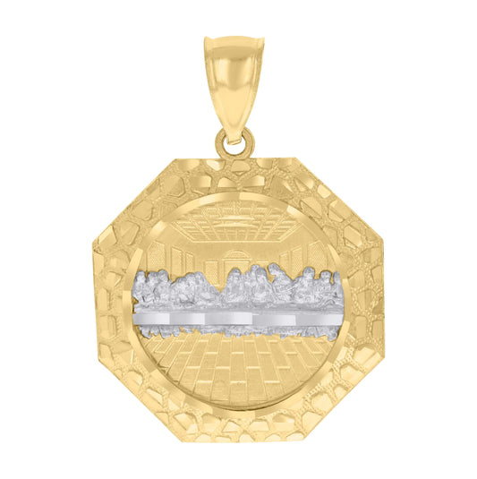 10K Two-tone Gold Mens Nugget Last Supper Religious Charm Pendant