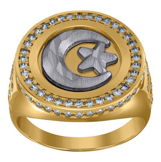 10K Two-Tone Gold Mens Cubic Zirconia Moon & Star Celestial Ring