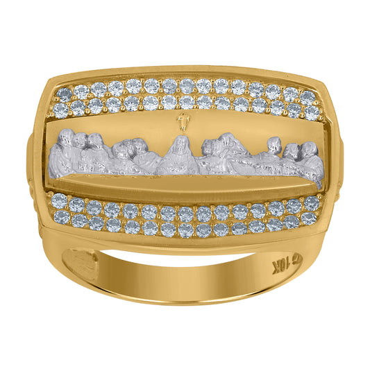10K Two-Tone Gold Mens Cubic-Zirconia Last Supper Religious Ring