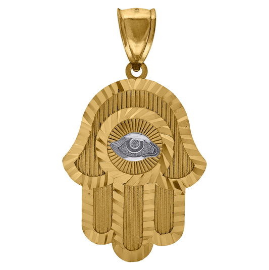 10K Two-Tone Gold Diamond-Cut Hamsa Evil Eye Religious Charm Pendant