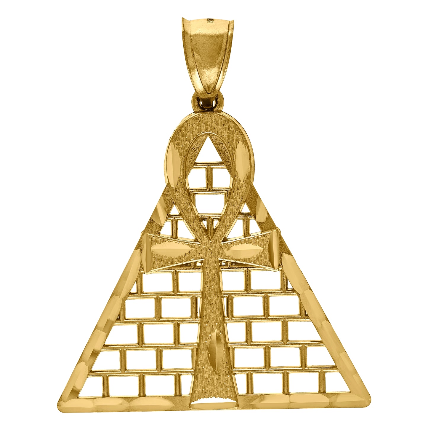 10K Yellow Gold Diamond-Cut Ankh Pyramid Religious Charm Pendant