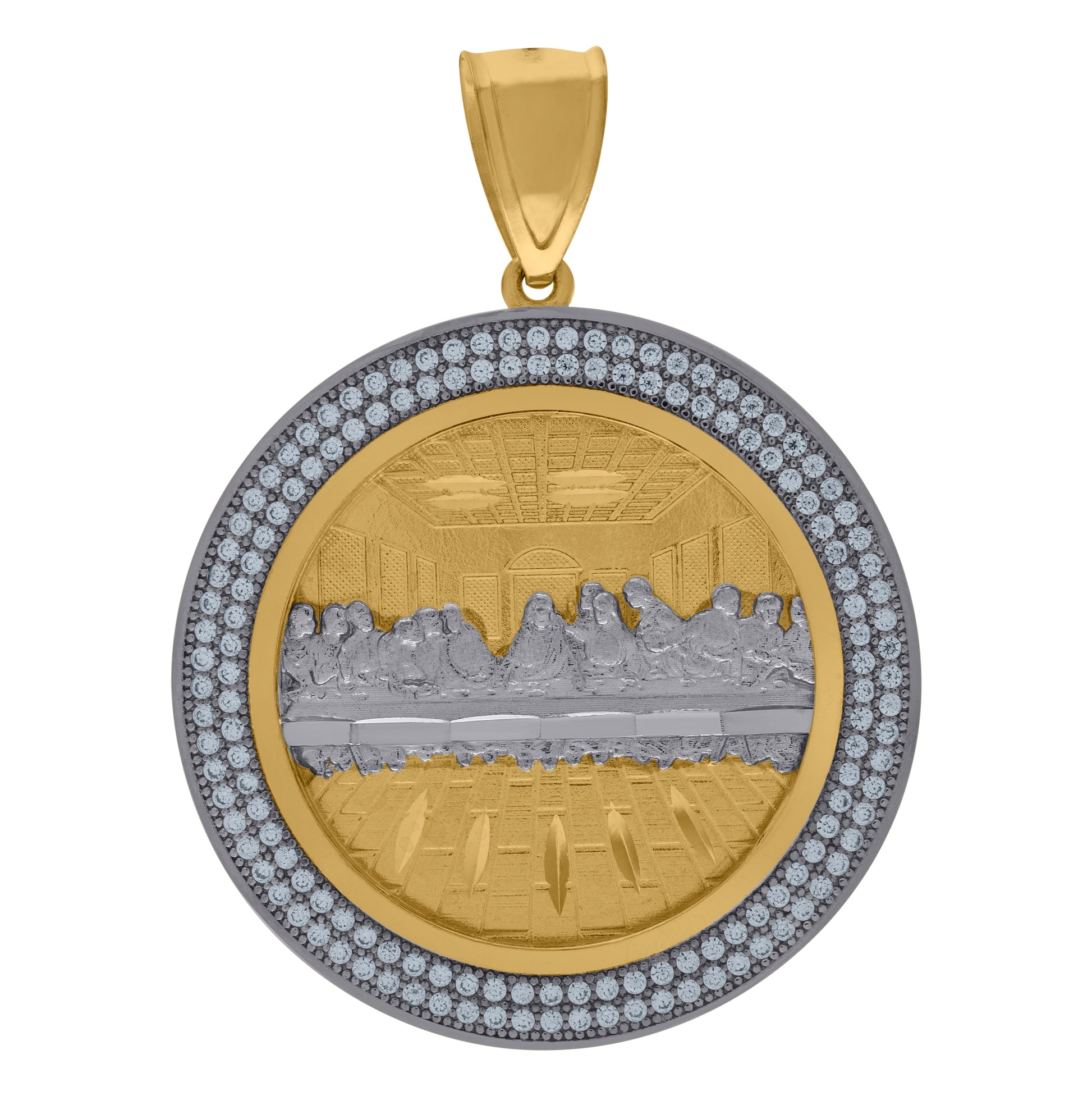 10kt Two-Tone Gold Men Cubic-Zirconia Religious Last Supper