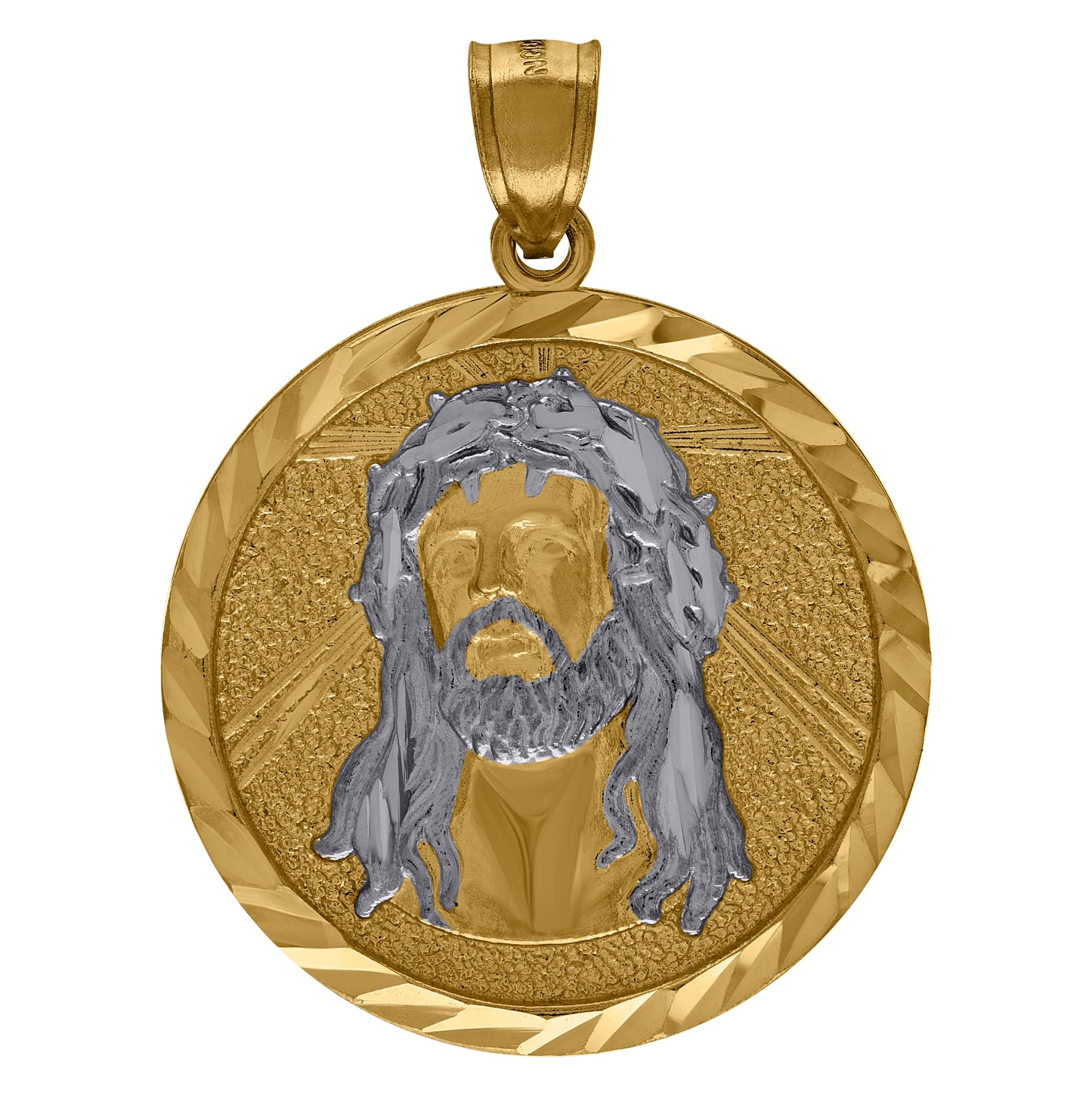 10K Two-Tone Gold Diamond-Cut Jesus Face Religious Charm Pendant