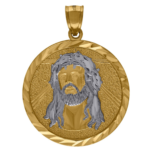 10K Two-Tone Gold Diamond-Cut Jesus Face Religious Charm Pendant