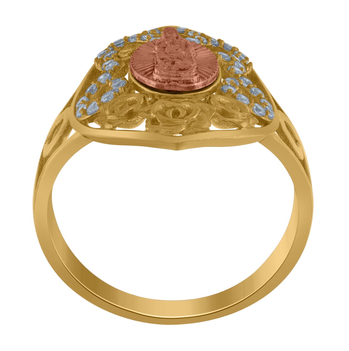10K Two-Tone Gold Womens Cubic-Zirconia Guadalupe Religious Ring