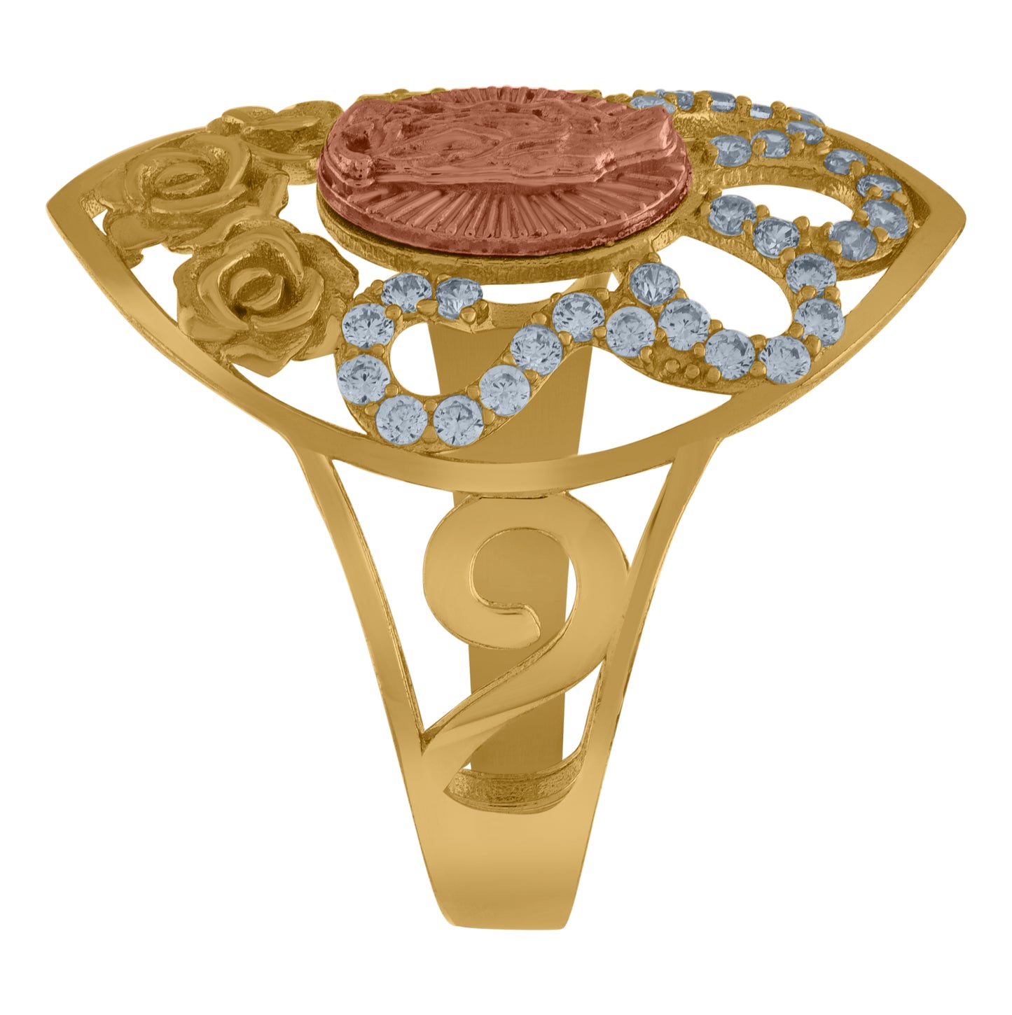 10K Two-Tone Gold Womens Cubic-Zirconia Guadalupe Religious Ring