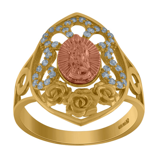 10K Two-Tone Gold Womens Cubic-Zirconia Guadalupe Religious Ring