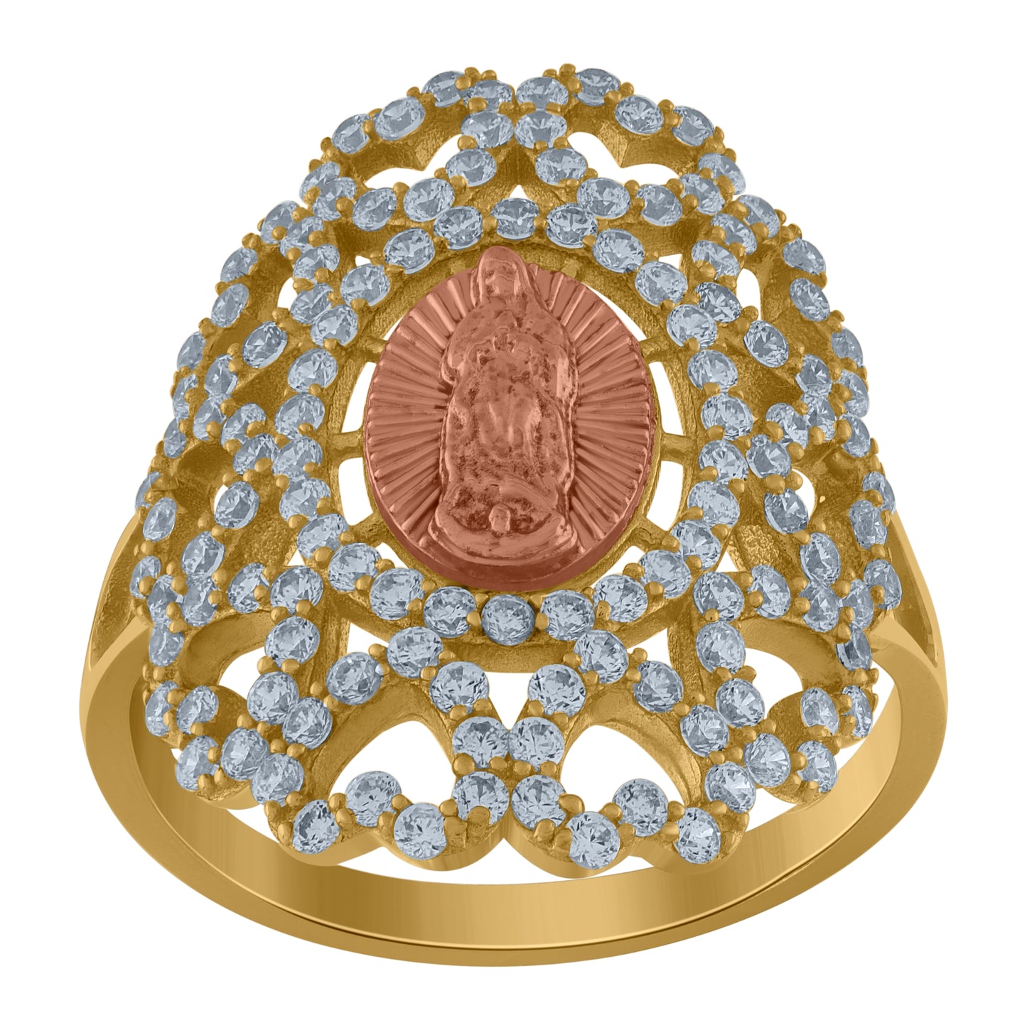10K Two-Tone Gold Womens Cubic-Zirconia Guadalupe Religious Ring