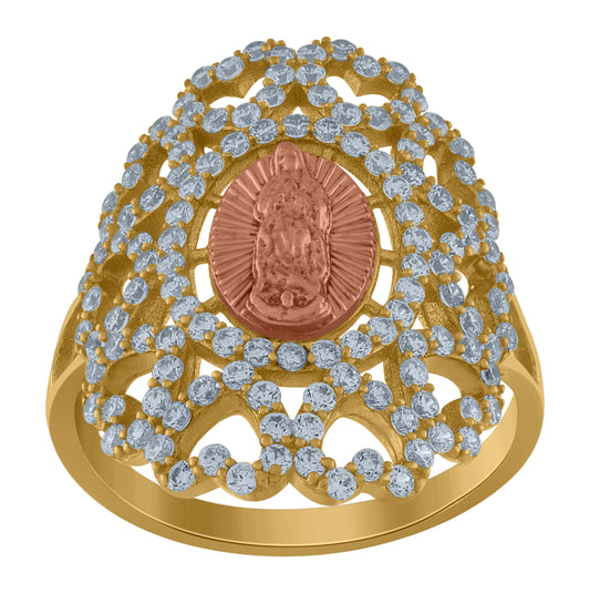 10K Two-Tone Gold Womens Cubic-Zirconia Guadalupe Religious Ring