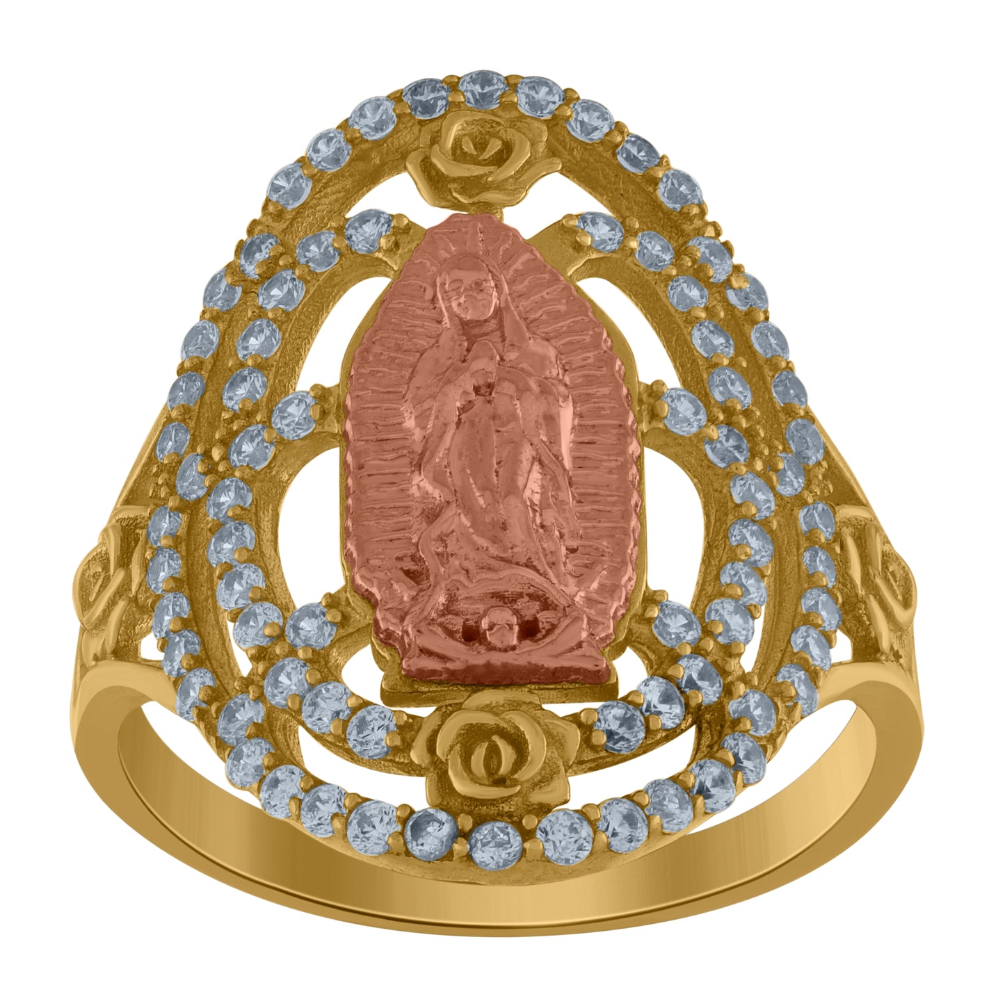 10K Two-Tone Gold Womens Cubic-Zirconia Guadalupe Religious Ring
