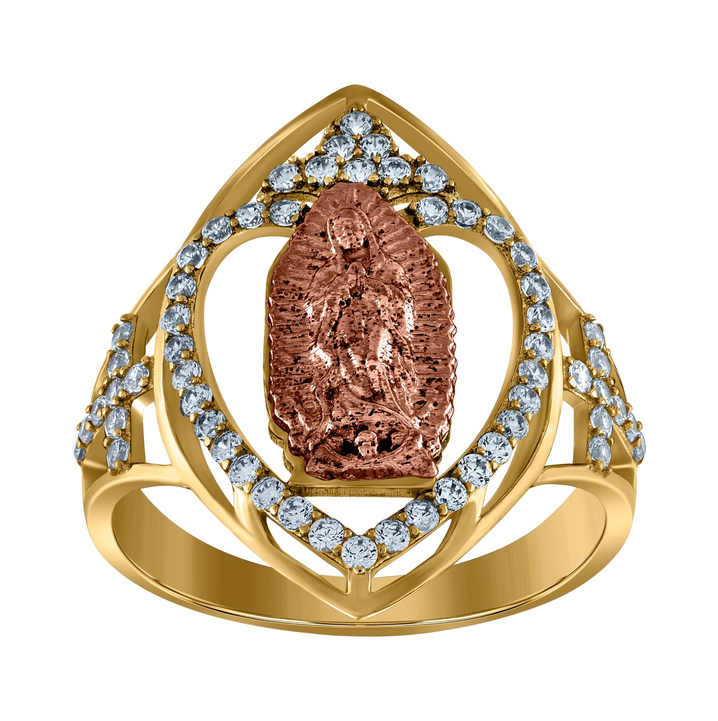 10K Two-Tone Gold Womens Cubic-Zirconia Guadalupe Religious Ring