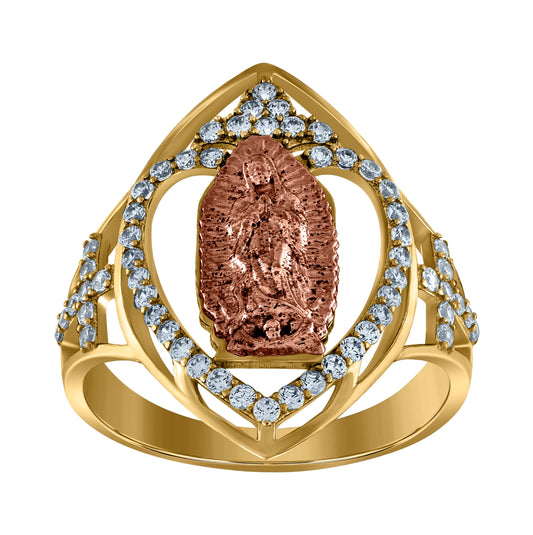 10K Two-Tone Gold Womens Cubic-Zirconia Guadalupe Religious Ring