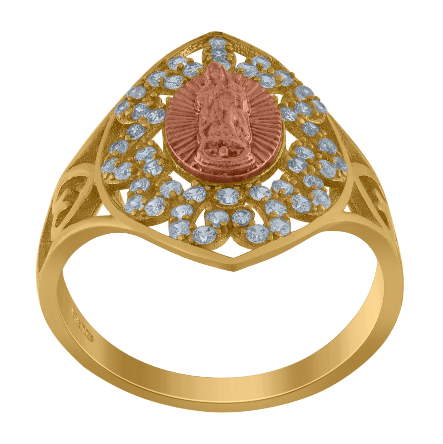 10K Two-Tone Gold Womens Cubic-Zirconia Guadalupe Religious Ring