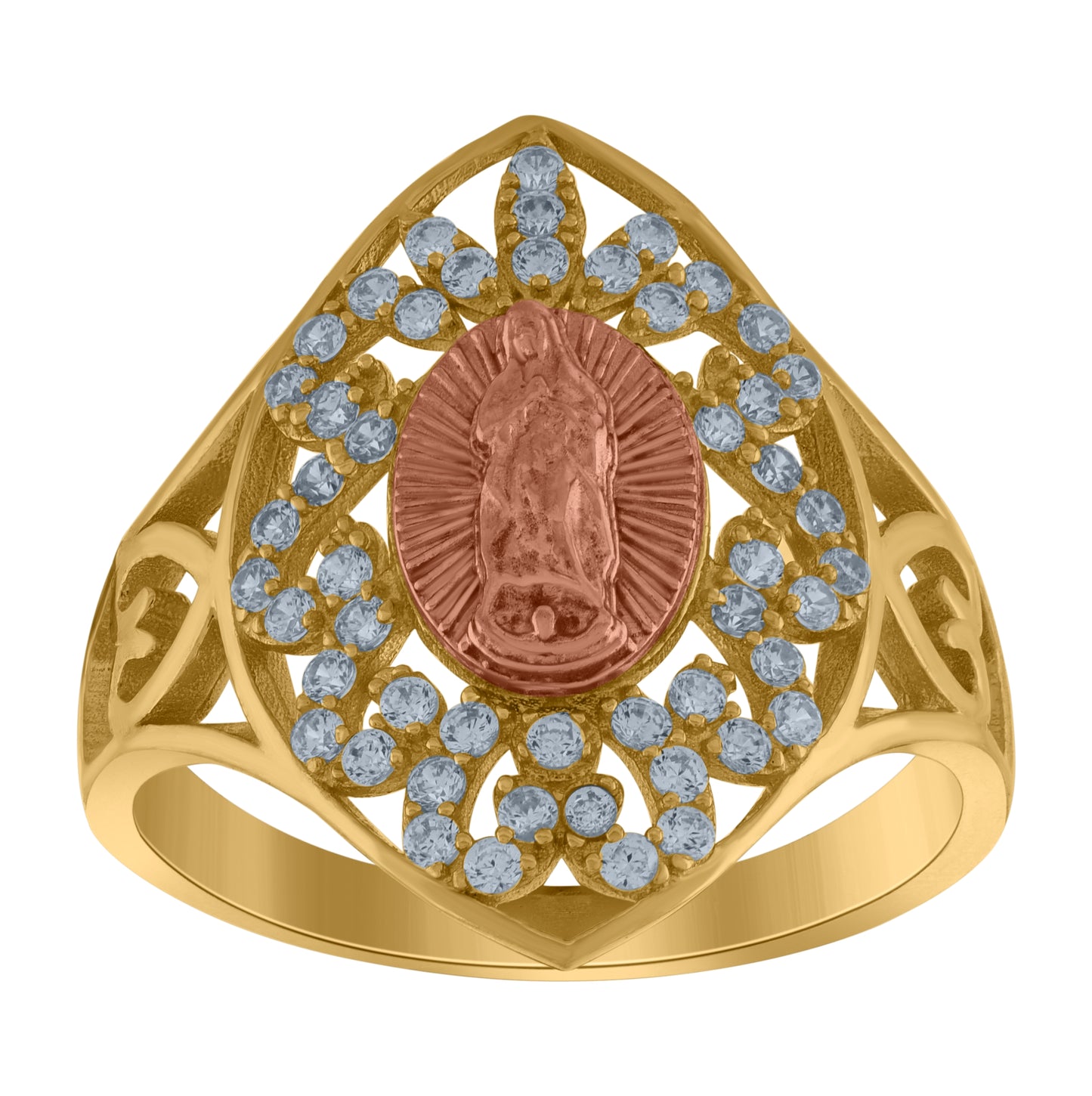 10K Two-Tone Gold Womens Cubic-Zirconia Guadalupe Religious Ring