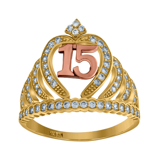 10K Two-tone Gold Womens Cubic-Zirconia 15 Anos Quinceanera Ring