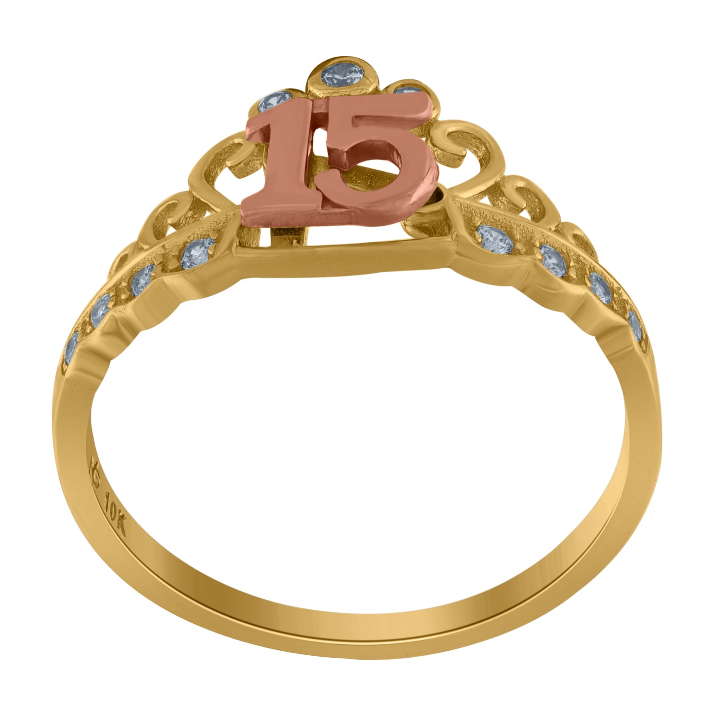 10K Two-tone Gold Womens Cubic-Zirconia 15 Anos Quinceanera Ring