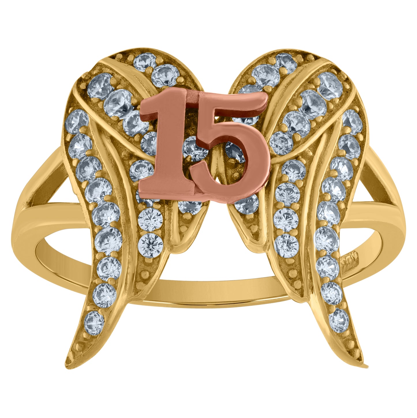 10K Two-tone Gold Womens Cubic-Zirconia Angel Wings 15 Anos Quinceanera Ring