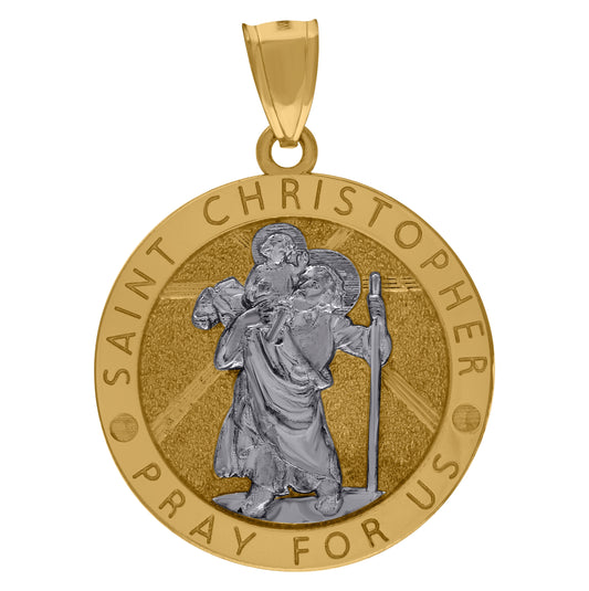 10K Two-Tone Gold Textured Saint Christopher Religious Charm Pendant