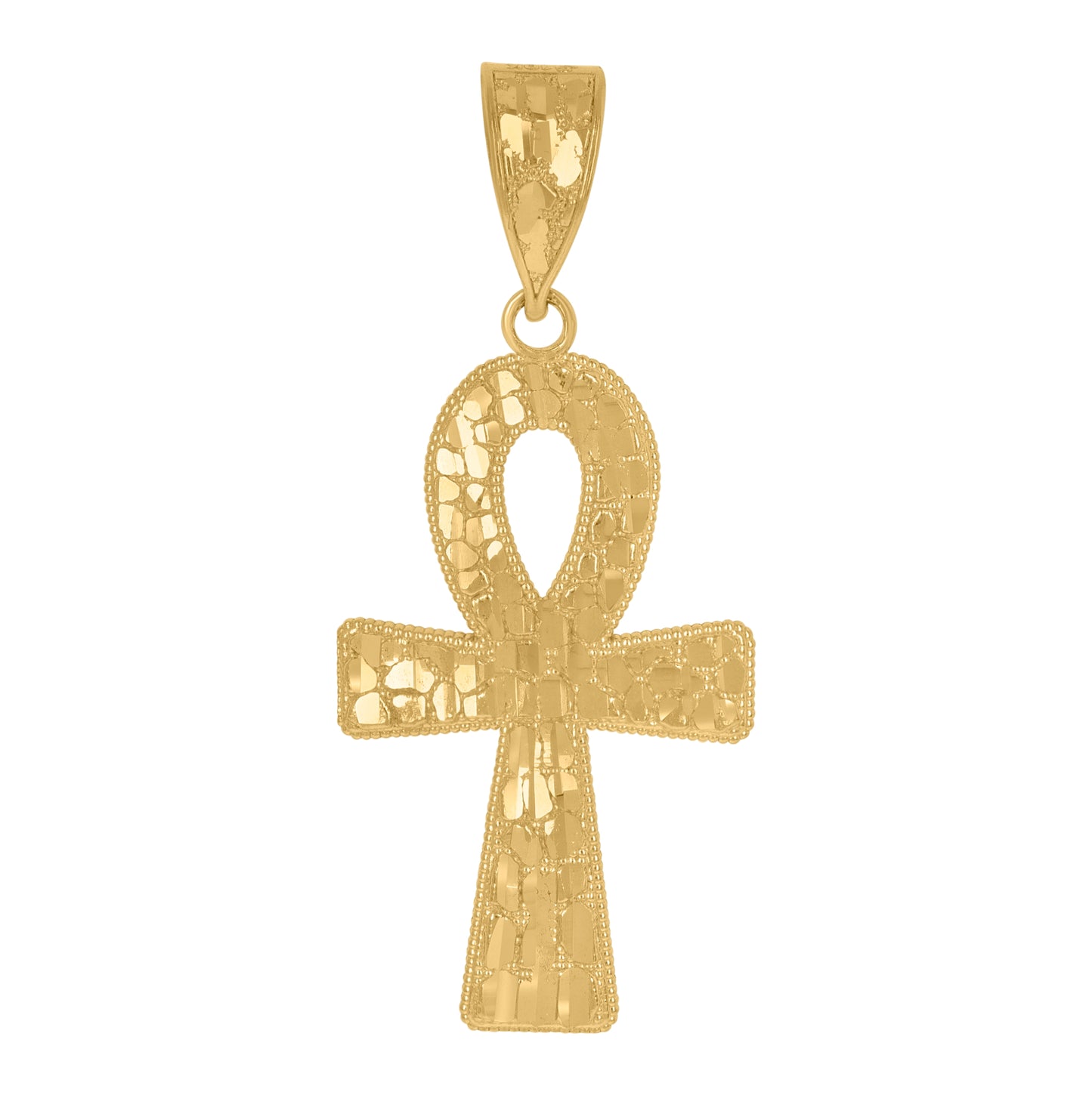 10K Yellow Gold Diamond-Cut Nugget Ankh Religious Charm Pendant