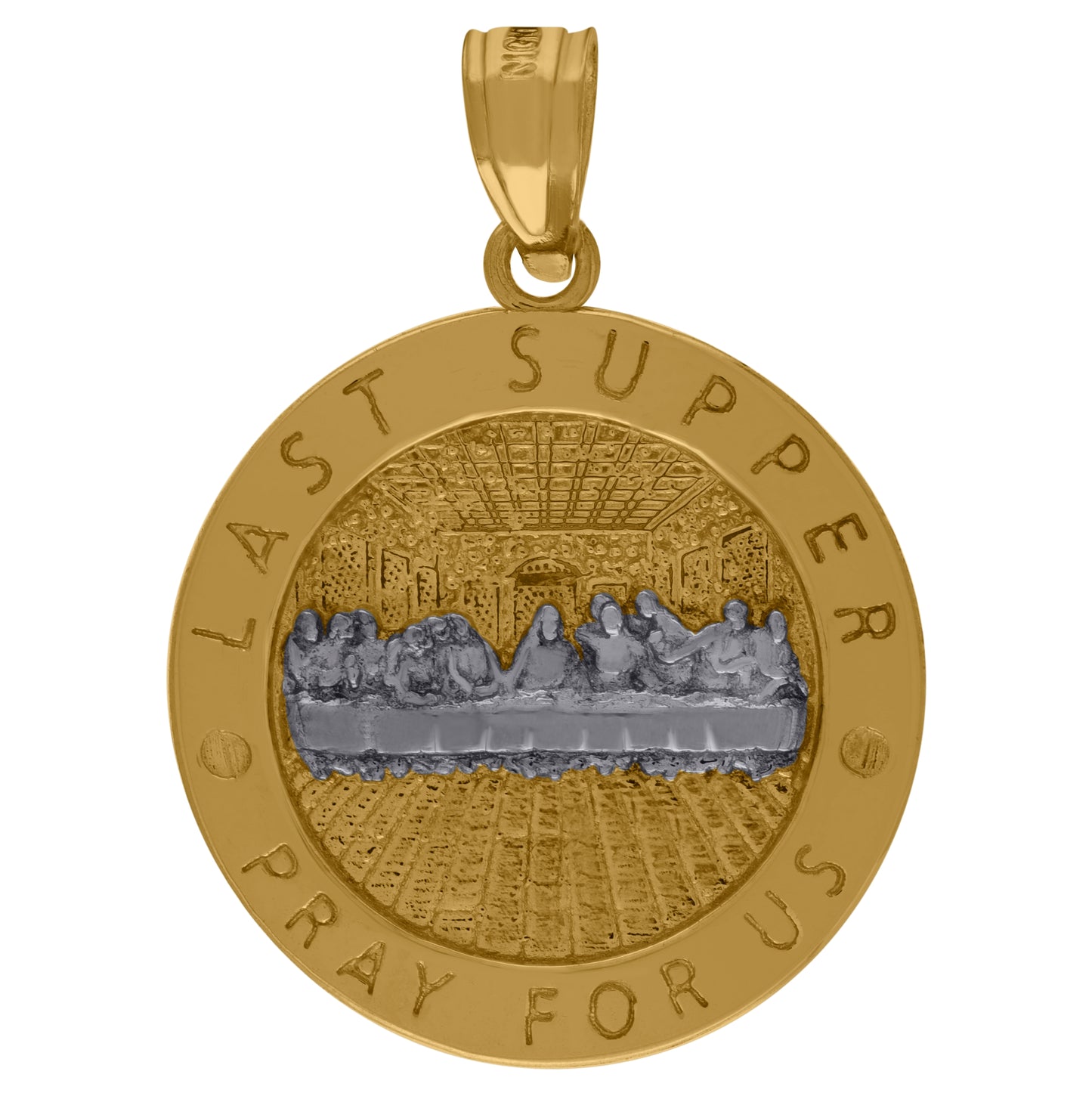 10K Two-Tone Gold Mens Religious Last Supper Pendant