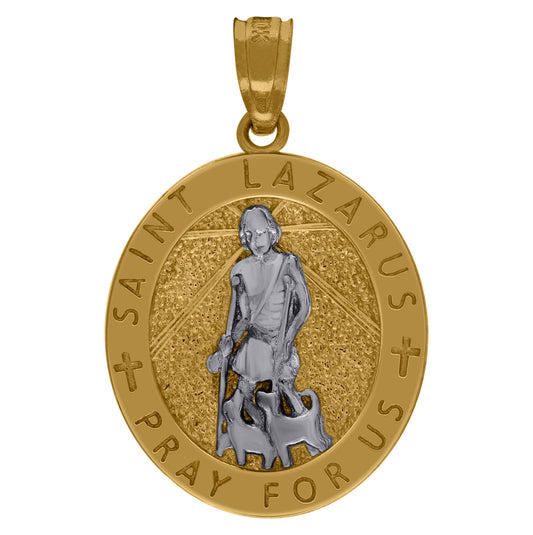 10K Two-Tone Gold Mens Religious St. Lazarus Pendant