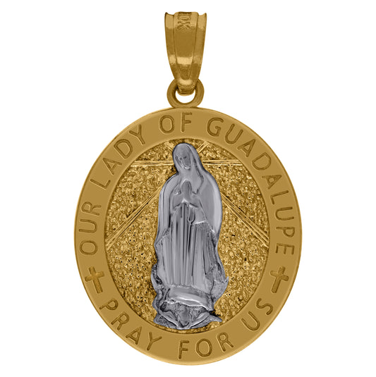 10K Two-Tone Gold Mens Religious Guadalupe Pendant