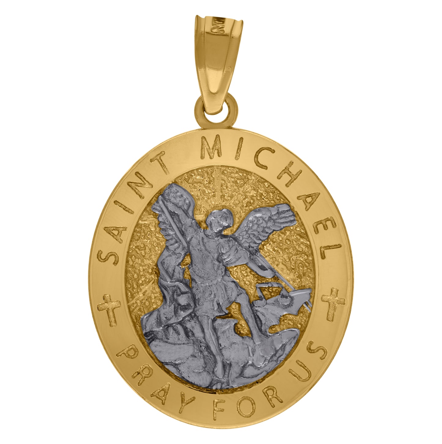 10K Two-Tone Gold Textured Saint Michael Religious Charm Pendant