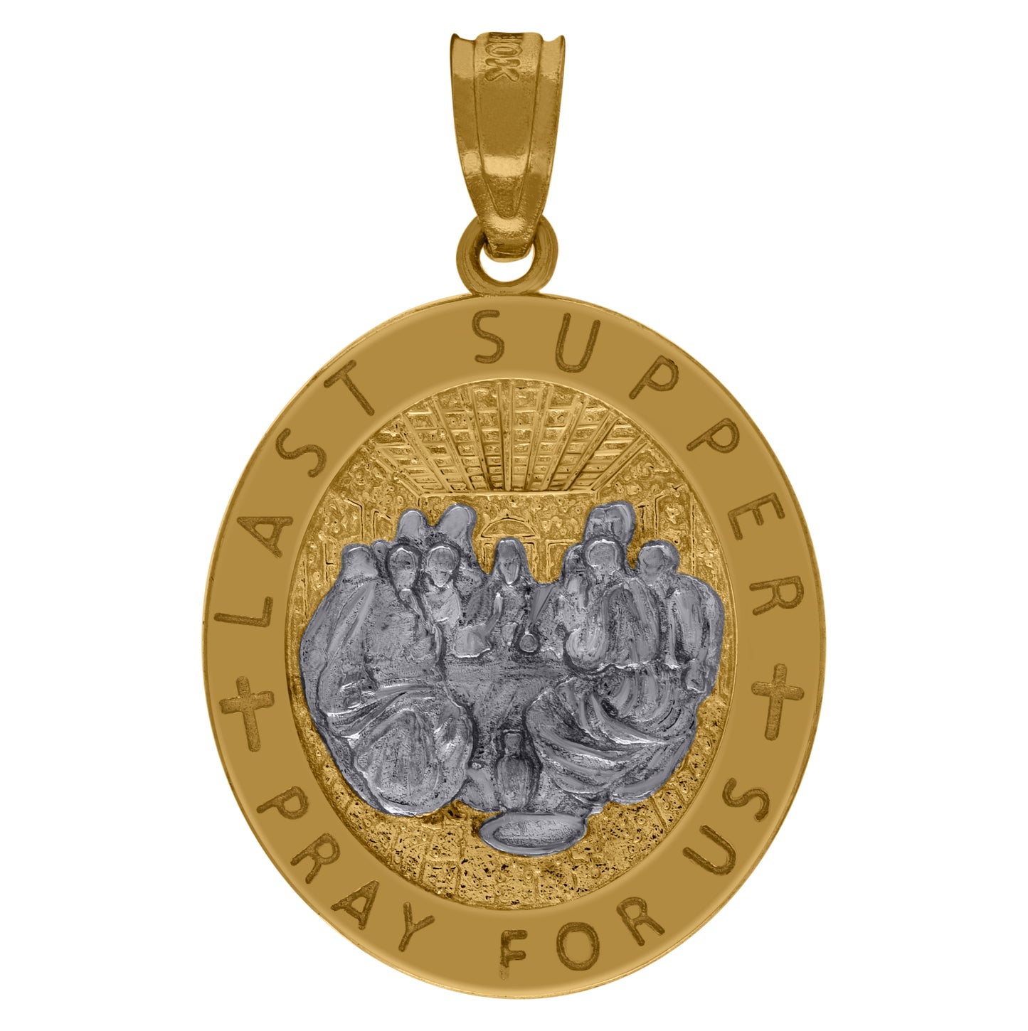 10K Two-Tone Gold Mens Religious Last Supper Pendant