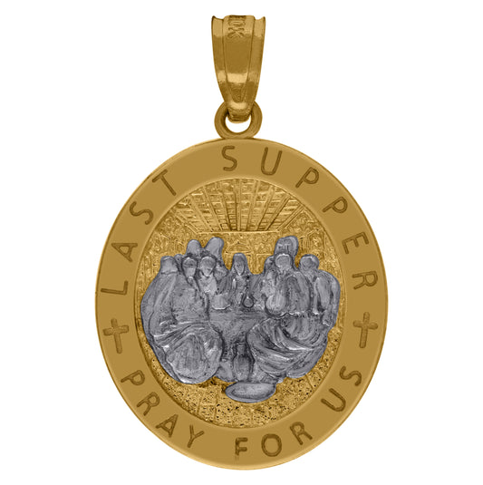 10K Two-Tone Gold Mens Religious Last Supper Pendant