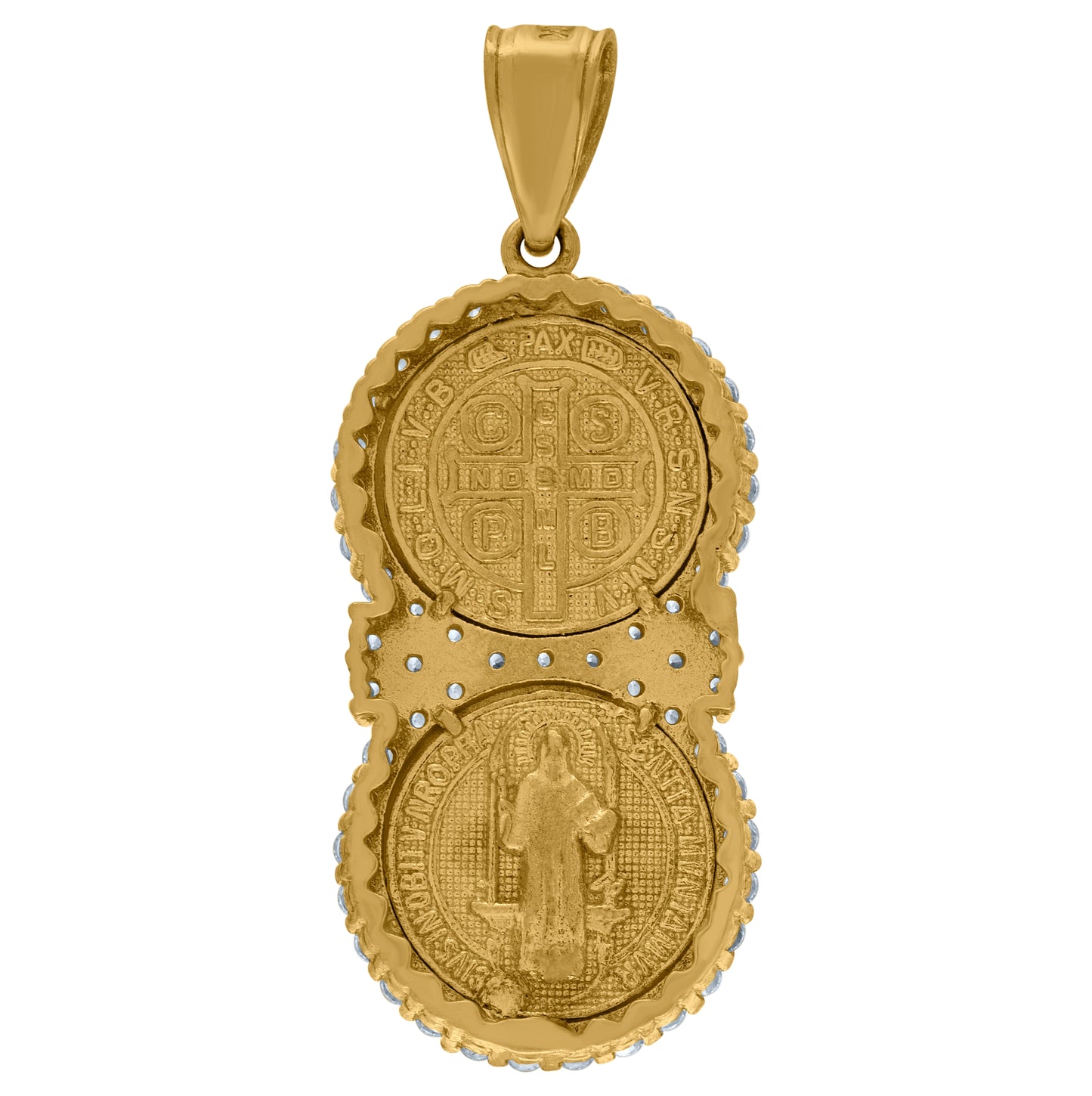 10K Yellow Gold Mens Cubic-Zirconia Religious Benedict Charm Pendant