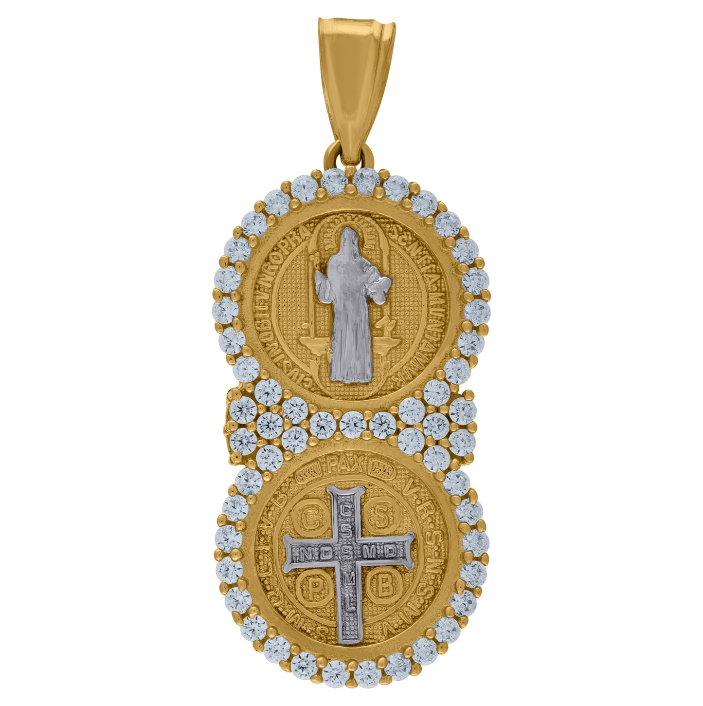 10K Yellow Gold Mens Cubic-Zirconia Religious Benedict Charm Pendant