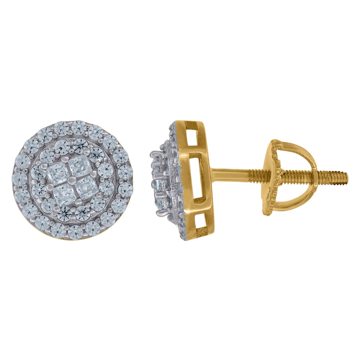 Sterling Silver Unisex Princess-Cut Cubic-Zirconia Fashion Stud Earrings