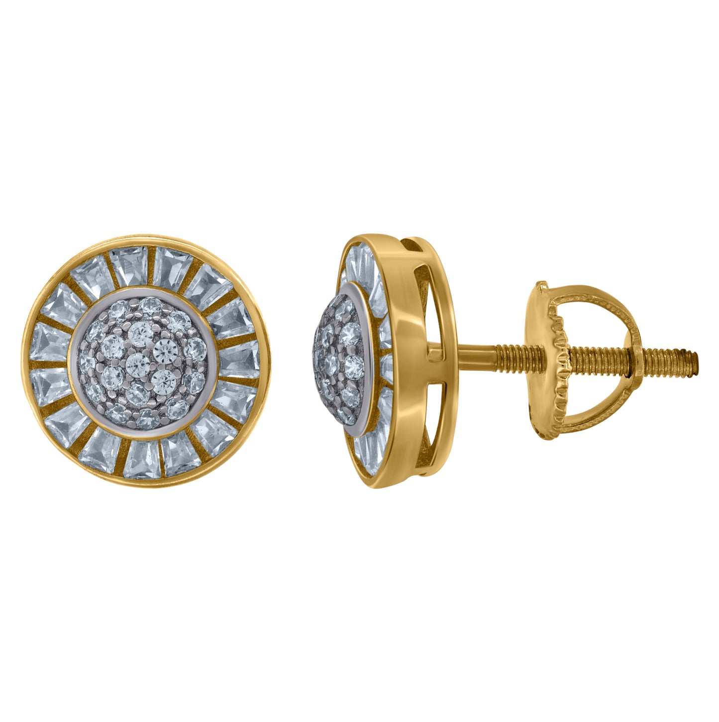 Sterling Silver Or Yellow-Tone Unisex Baguette Cubic-Zirconia Fashion Stud Earrings