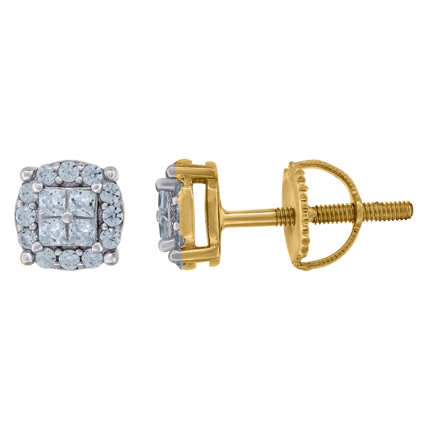 Sterling Silver Or Yellow-Tone Unisex Princess-Cut Cubic-Zirconia Fashion Stud Earrings
