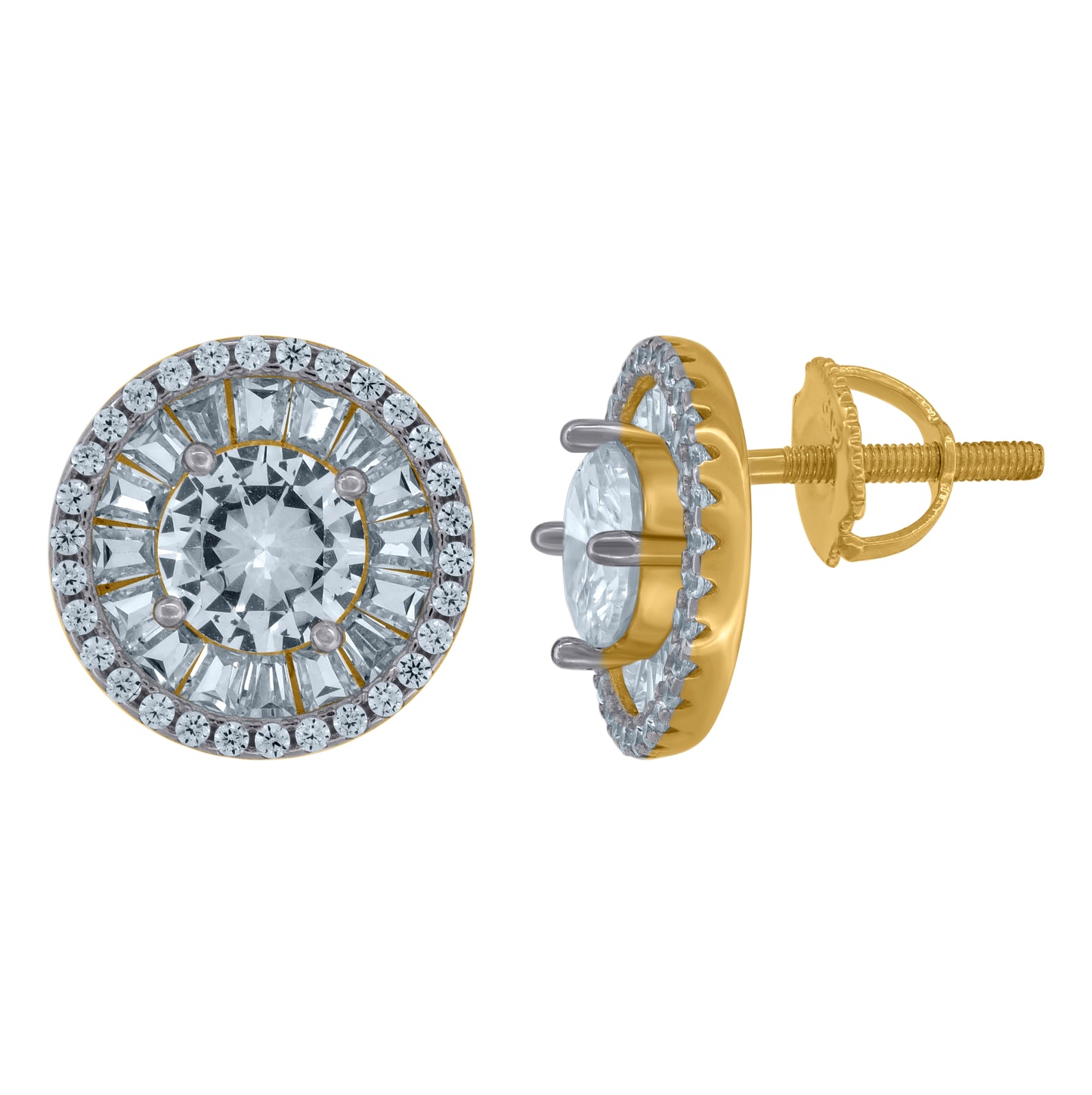 Sterling Silver Or Yellow-Tone Womens Baguette Cubic-Zirconia Fashion Stud Earrings