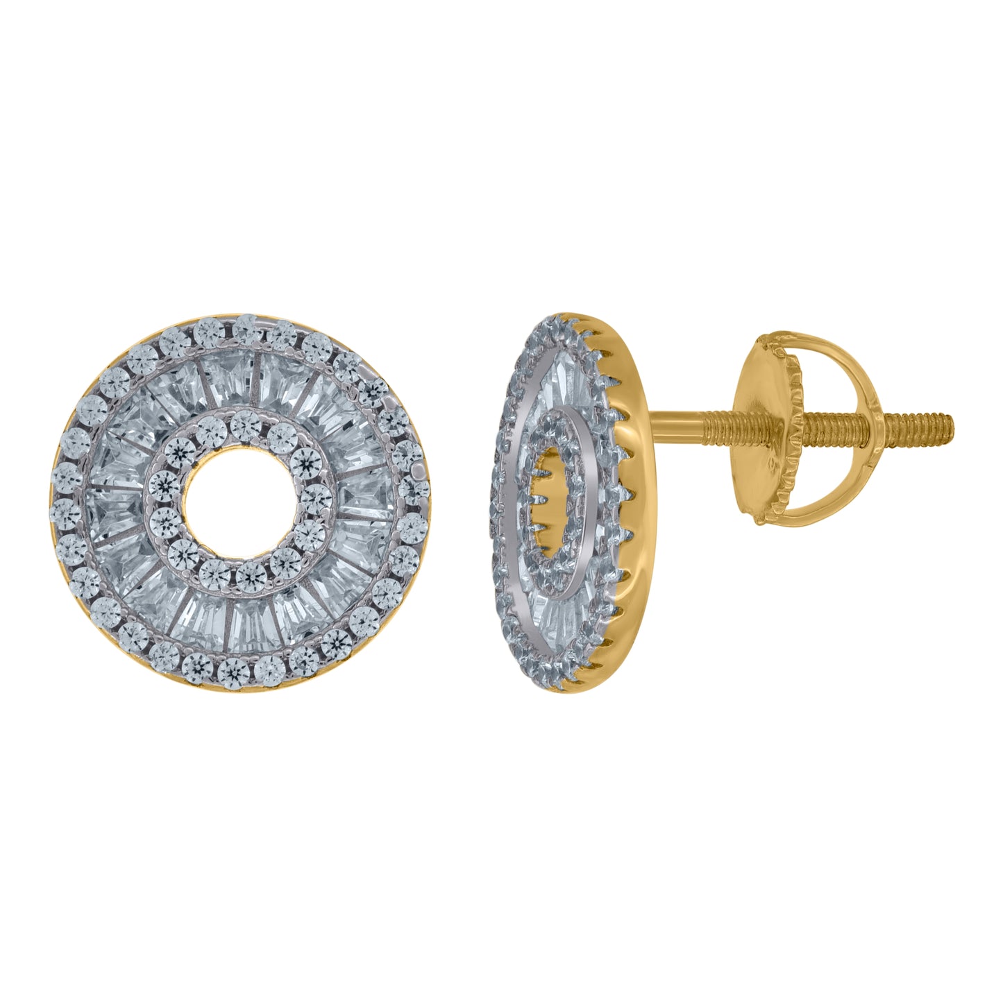 Sterling Silver Or Yellow-Tone Womens Baguette Cubic-Zirconia Fashion Stud Earrings