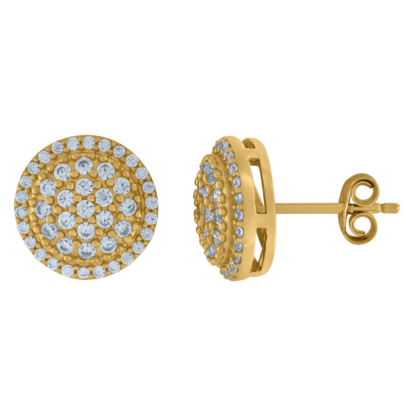 Sterling Silver Or Yellow-Tone Unisex Cubic-Zirconia Round Fashion Stud Earrings