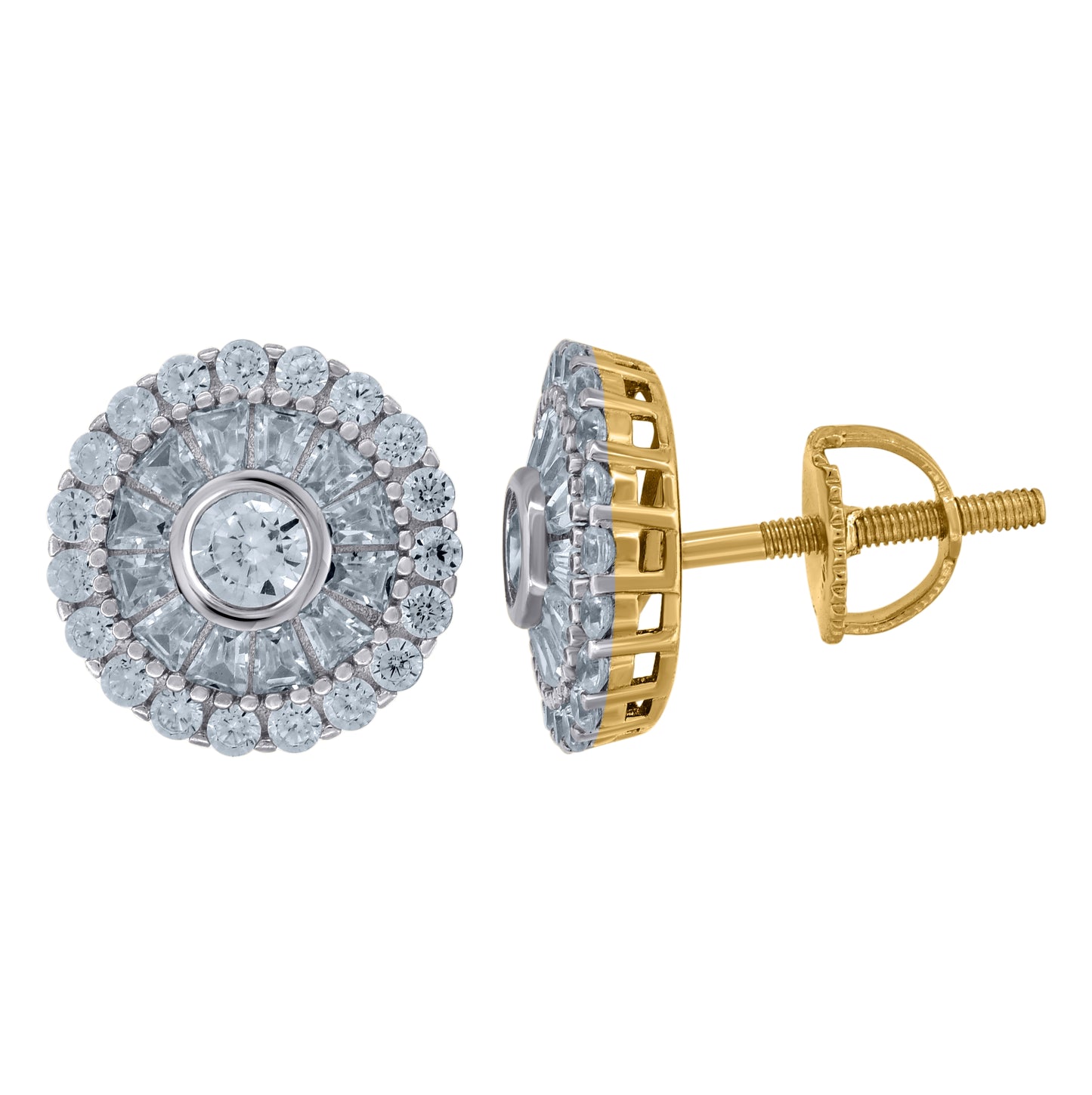 Sterling Silver Or Yellow-Tone Unisex Baguette Cubic-Zirconia Fashion Stud Earrings