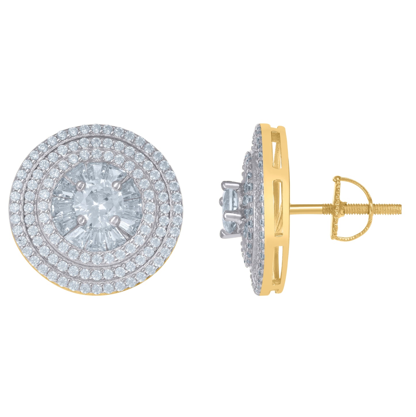 Sterling Silver Or Yellow-Tone Womens Baguette Cubic-Zirconia Cluster Fashion Stud Earrings