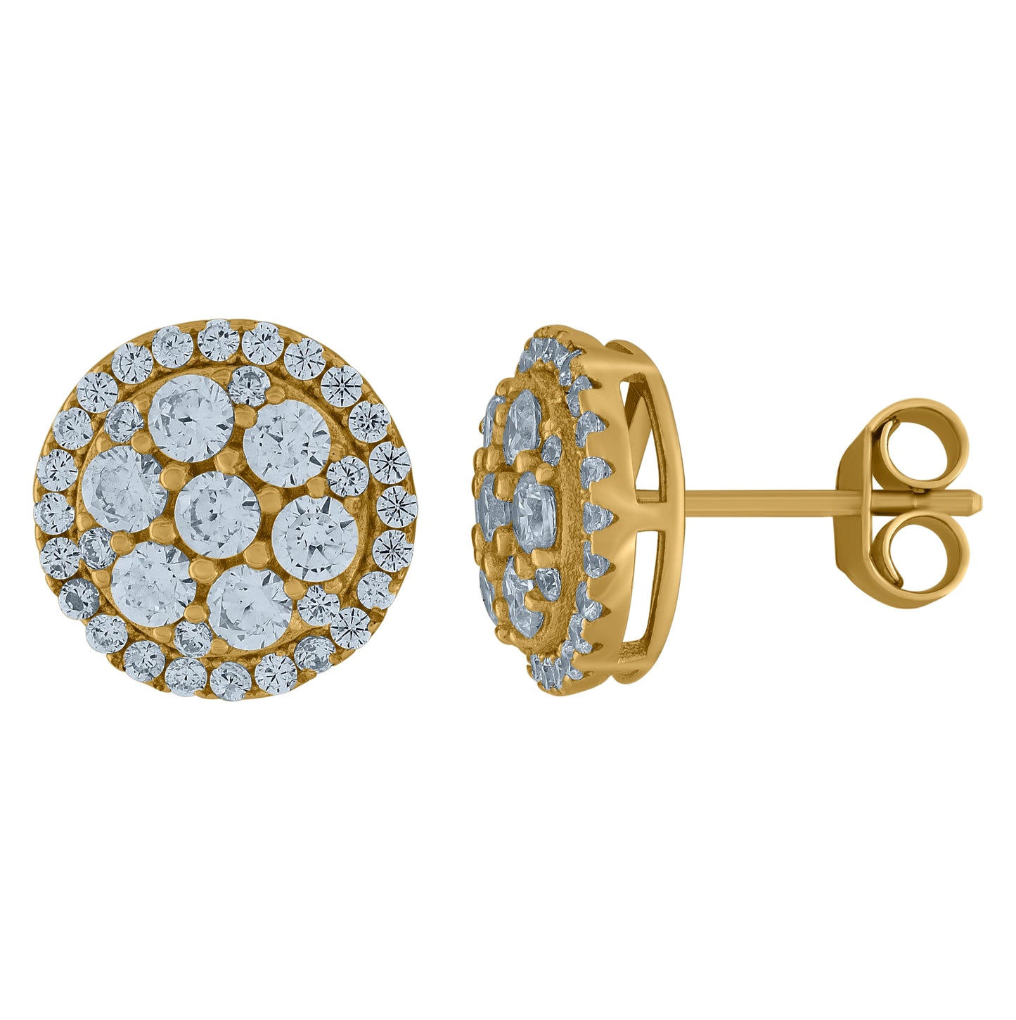 Sterling Silver Or Yellow-Tone Unisex Cubic-Zirconia Round Fashion Stud Earrings