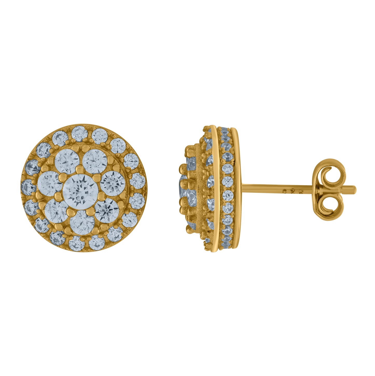 Sterling Silver Or Yellow-Tone Unisex Cubic-Zirconia Round Fashion Stud Earrings