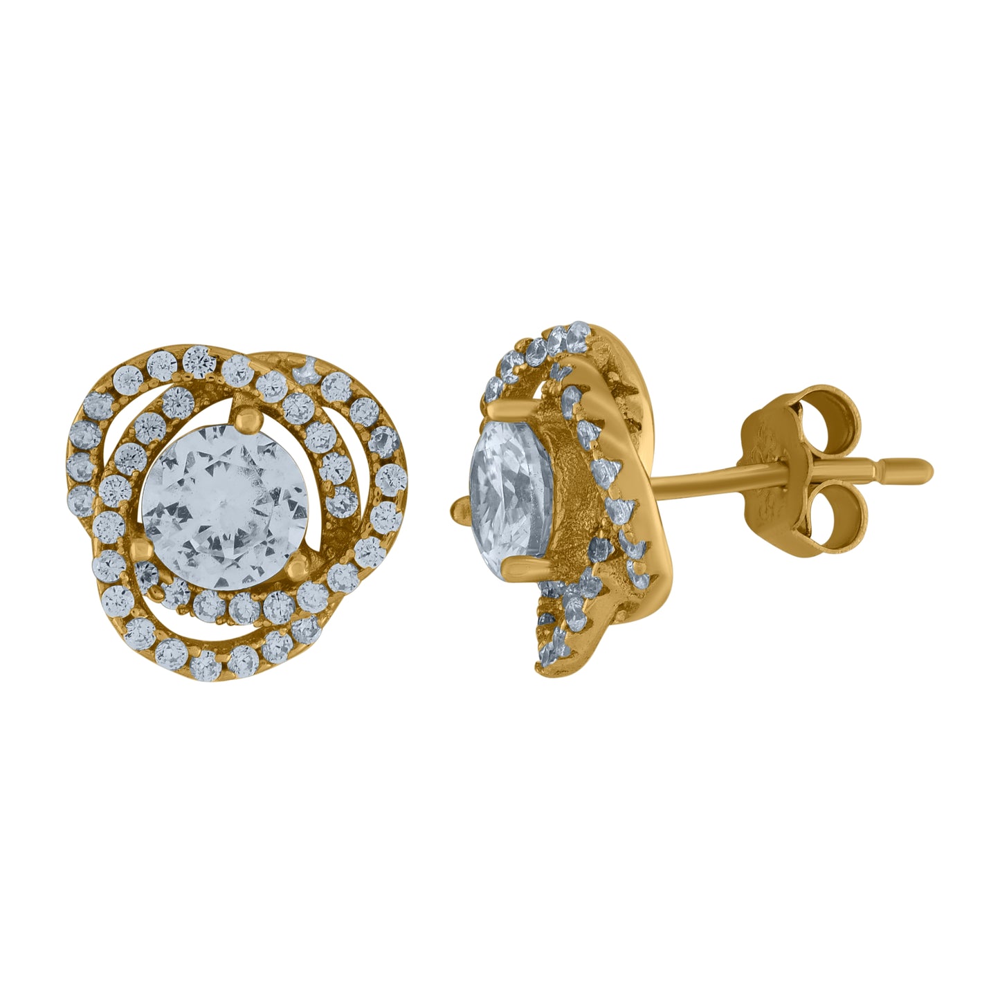 Sterling Silver Unisex Cubic-Zirconia Love Knot Stud Earrings