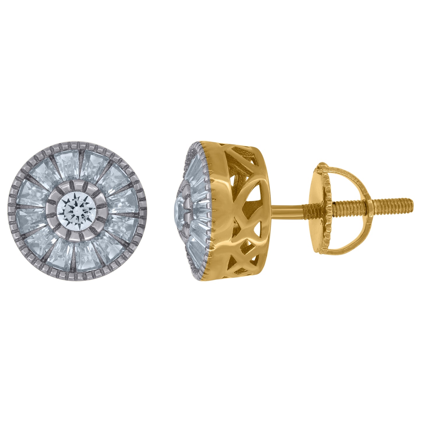 Sterling Silver Unisex Baguette Cubic-Zirconia Fashion Stud Earrings