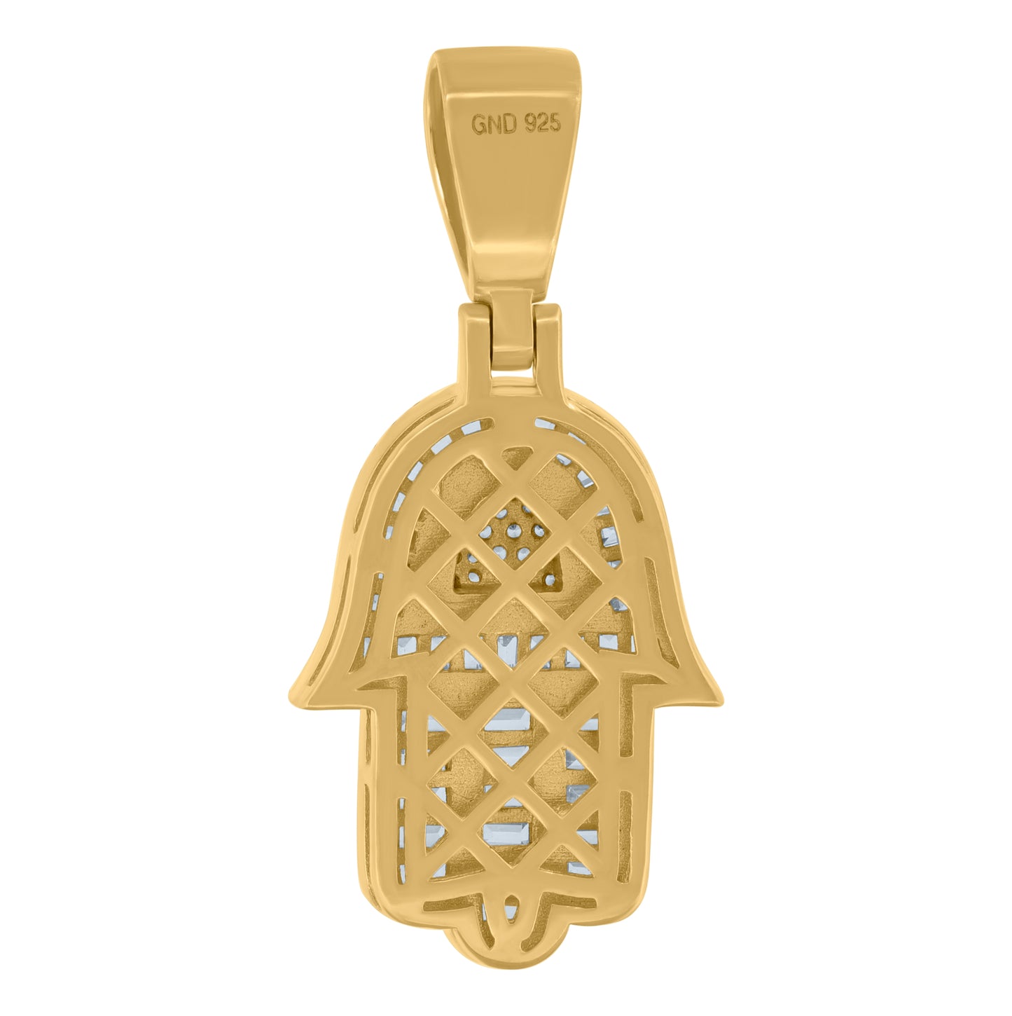 Sterling Silver Mens Baguette Round Cubic-Zirconia Hamsa Symbol Religious Charm Pendant