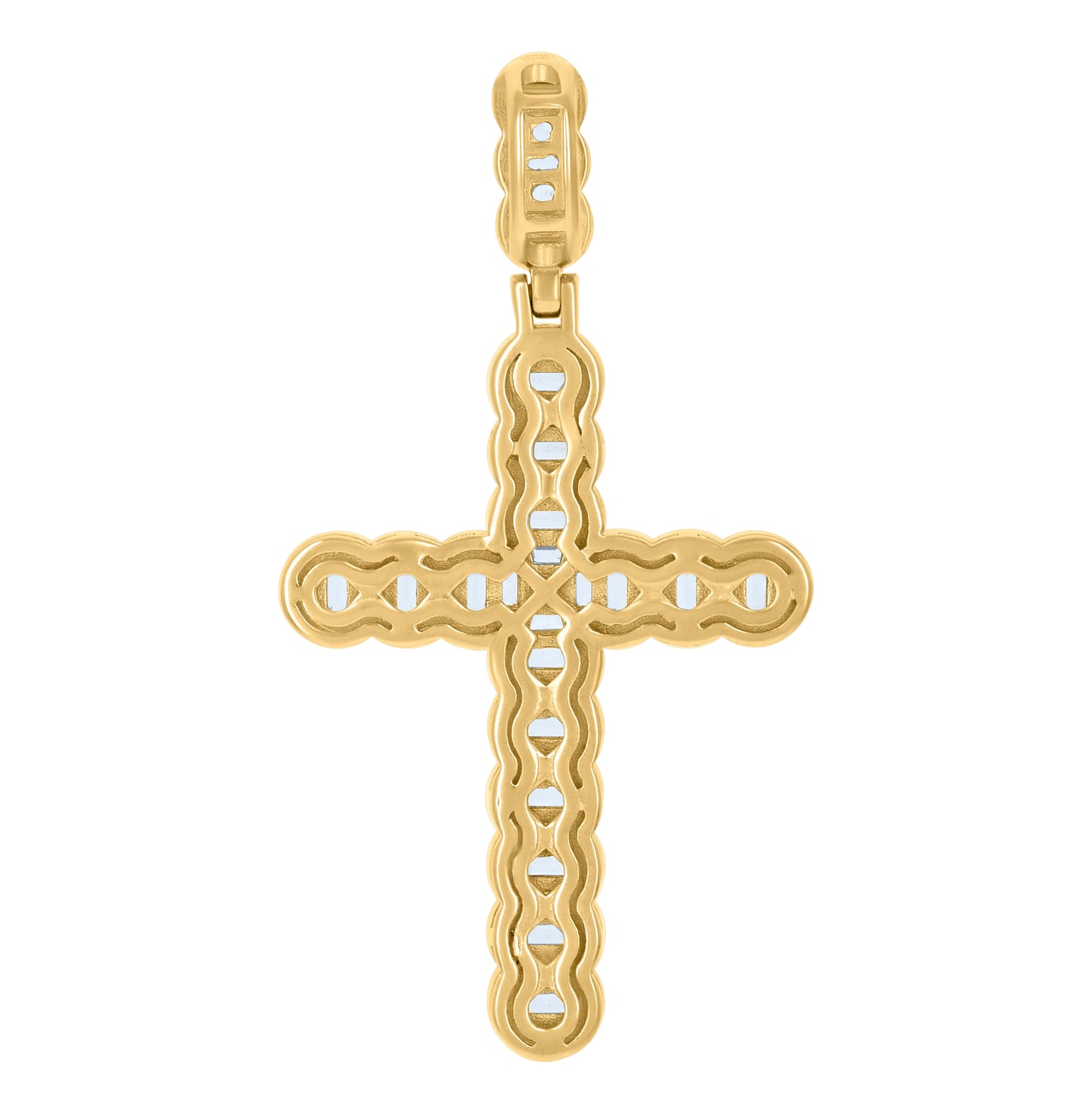 Sterling Silver Mens Baguette Round Cubic-Zirconia Cross Religious Charm Pendant